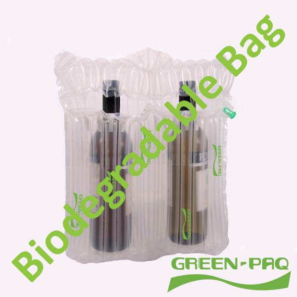 GreenPaq_wine_2_bagwithbottle_Text Inflatable packaging bag made from biodegradable plastic