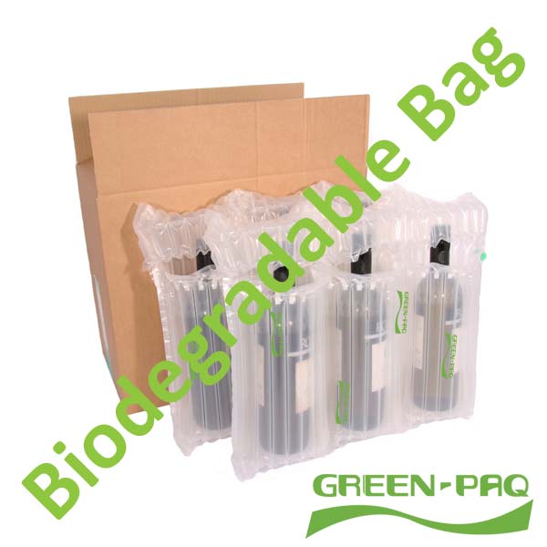 GreenPaq_wine_6_pack_Text Inflatable packaging bag made from biodegradable plastic